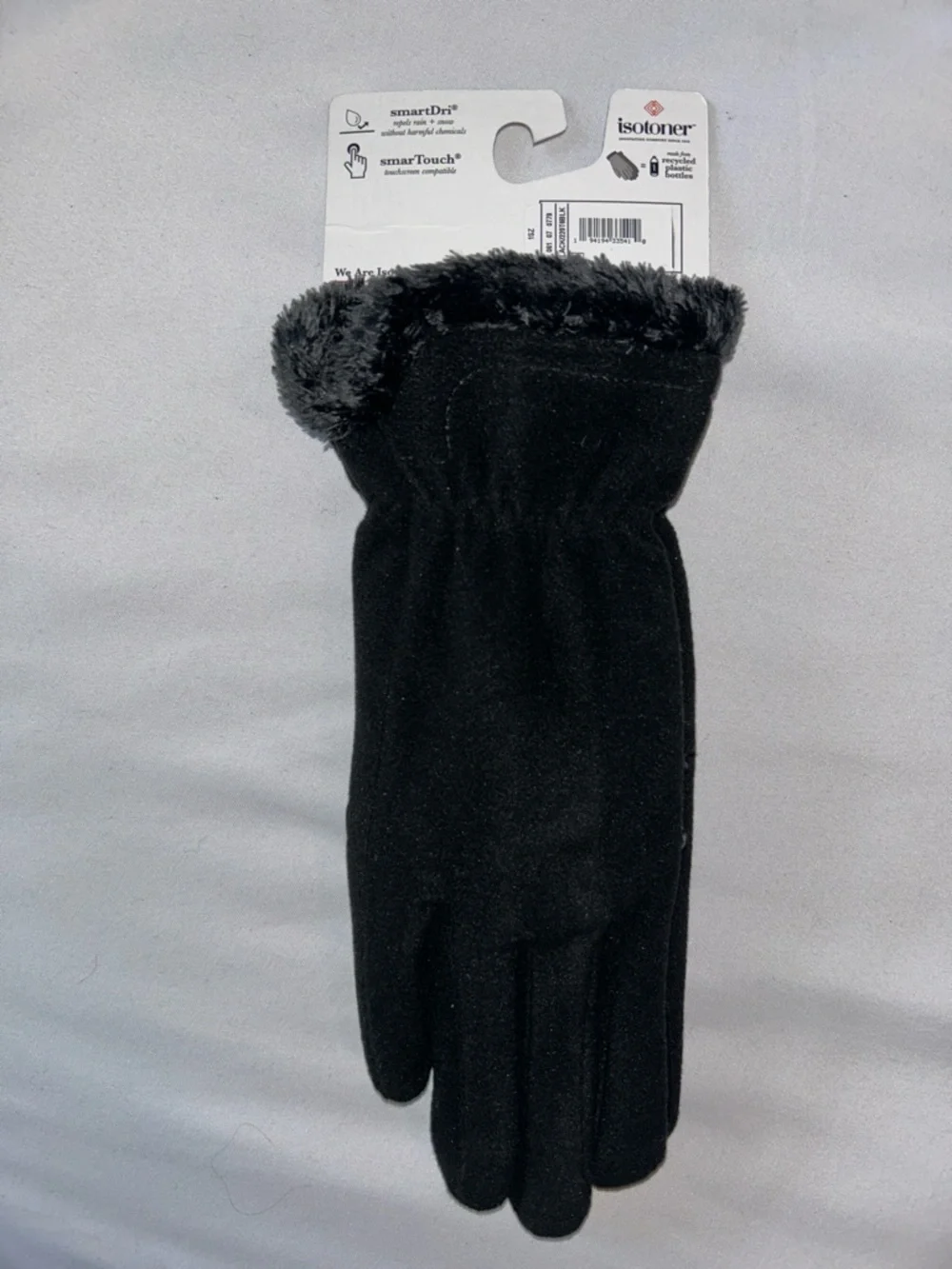 isotoner Black Fleece Sherpa Trim Tech Stretch Smart Dri Repel Technology Gloves